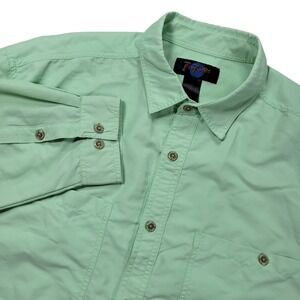 RailRiders Button Up Shirt Mens L Green Nylon Adventure Hiking Outdoors Roll Tab